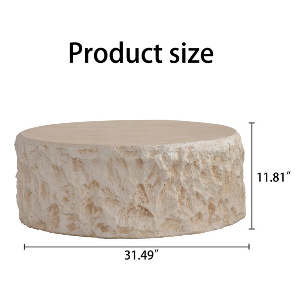 MgO 中世纪圆形中心咖啡桌，复古仿石沙发，前现代风格咖啡桌，米色咖啡桌，适用于客厅、办公室、公寓-2
