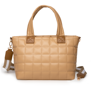 Puffer Tote Bag for Women with Zipper, Quilted Puffy bag Lightweight Crossbody Hobo Padded Handbag with Strap-Khaki