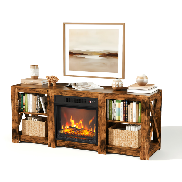 58寸腐木色双面交叉壁炉柜 149*40*60cm 18寸壁炉芯-2