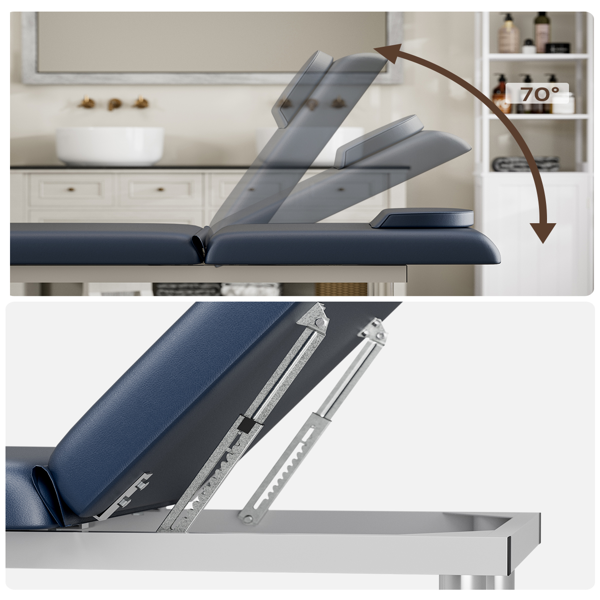 专业固定式按摩床，550磅重型宽幅治疗检查床，靠背可调，可拆卸头枕，底部储物架及毛巾挂钩，蓝色款-3