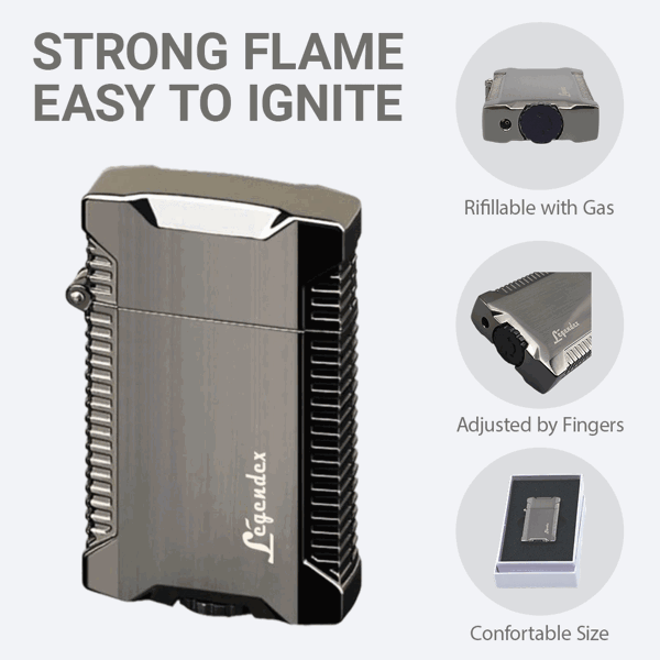 LEGENDEX®野餐者* 枪黑双直冲打火机用于雪茄香烟厨房户外可重复充气可调节火焰高度便携式-3