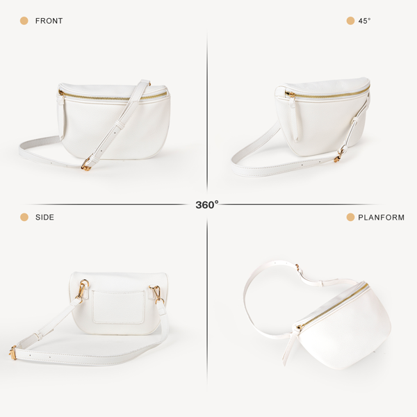 女士马鞍斜挎包，PU皮革马鞍挎包腰包及斜挎钱包-白色-2