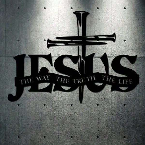 CIFbuy™ 铁艺耶稣十字架箴言装饰画，宗教风墙面挂饰，基督教主题家居软装（在 TikTok、temu 下可自提）-4