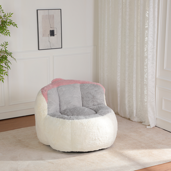 超大豆袋椅、填充海绵丝的多色人造毛皮沙发、客厅大沙发、无需组装、白色+灰色+粉色-3