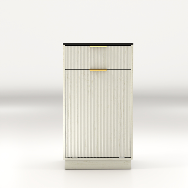 10加仑木纹倾斜式垃圾桶柜，带波浪纹理隐藏式抽屉拉出式垃圾桶，多功能厨房/浴室收纳柜，仿古白色饰面-3