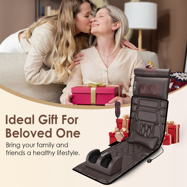 （自提可发加拿大，temu&tk下自提单）全身加热按摩垫，配备12个按摩头与9种振动模式，可拆卸指压式颈部及足部按摩器，缓解背部/腿部疼痛--棕色皮款-12