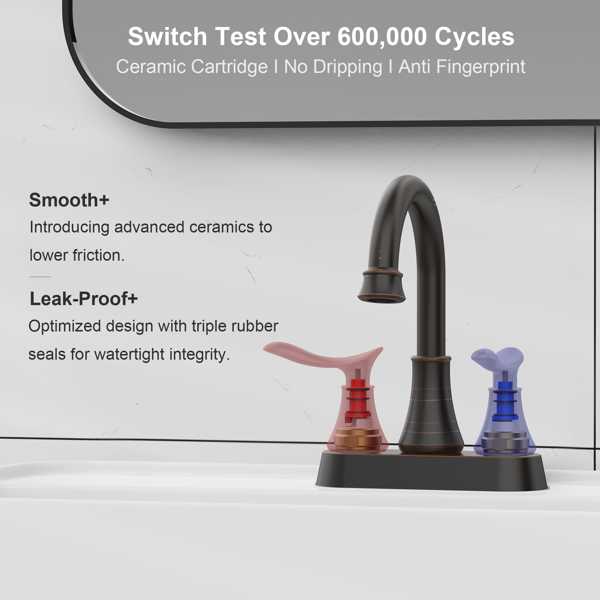 2把手4英寸油擦青铜浴室水龙头，带弹出式排水管和供水软管的浴室洗手盆水龙头【周末不发货，TK/TEMU订单仅支持自提】-3