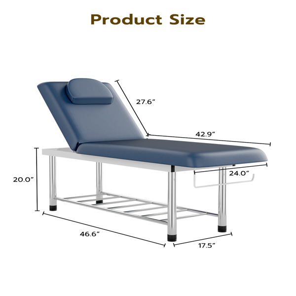 专业固定式按摩床，550磅重型宽幅治疗检查床，靠背可调，可拆卸头枕，底部储物架及毛巾挂钩，蓝色款-2