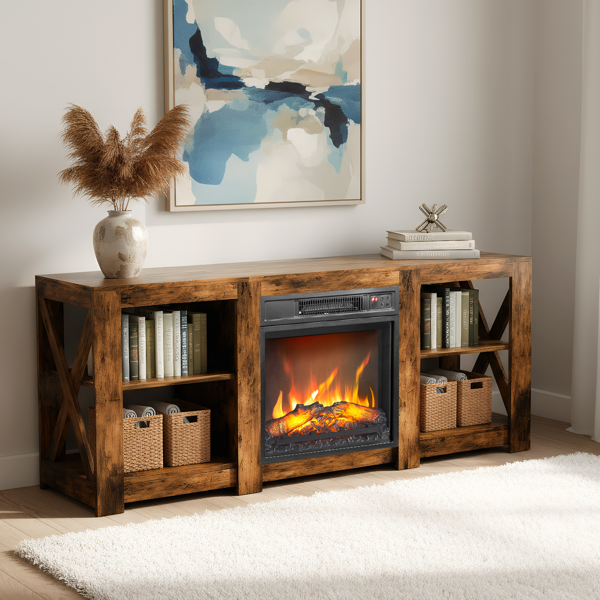 58寸腐木色双面交叉壁炉柜 149*40*60cm 18寸壁炉芯-4