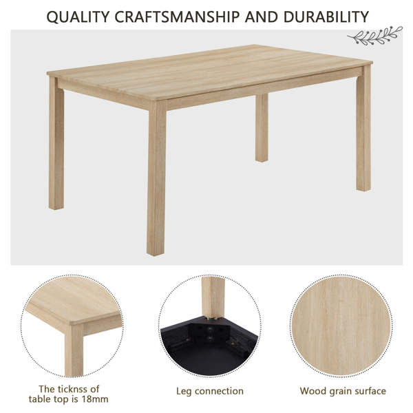 六件套餐桌椅组合，含长凳，木质长方形餐桌椅套装，含长凳和四把软垫餐椅，适用于客厅、厨房、餐厅，浅橡木色和米色-4