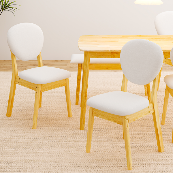 1桌4椅1凳 拆装 橡胶木+软包 原木色 餐桌椅套装 米色坐垫 长方形-17