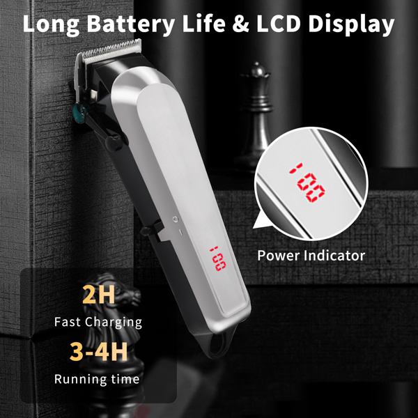 男士专业理发器-无绳理发剪和修剪器套装，用于理发和男士美容，液晶显示，适合送礼，家庭用，发廊用-2