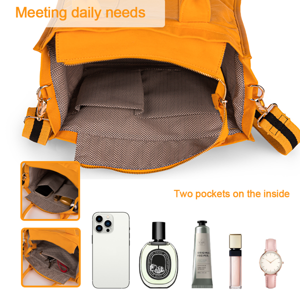 女士帆布手提包 顶部手柄手提包 女士斜挎手提包-橘色-3