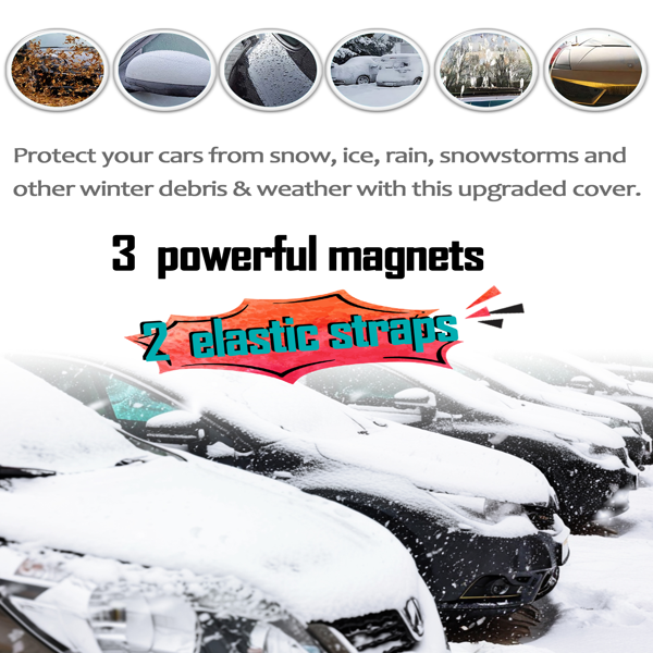 汽车挡风玻璃防雪防冰罩，三重防护层设计，磁吸式边缘防雪罩，有效抵御冰雪、雨水与阳光，适用于大多数标准轿车及SUV车型。-5