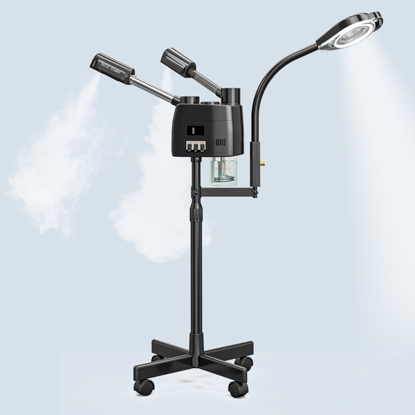 专业三合一滚轮式美容蒸脸仪，冷热雾双效，5倍LED放大灯，黑色-1