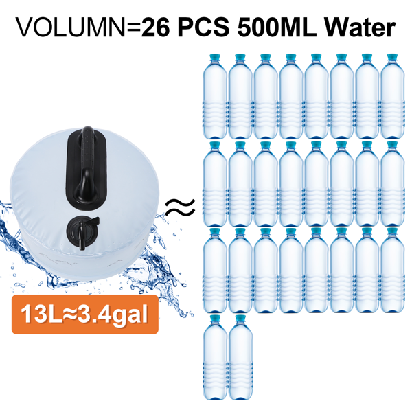 13L户外储水箱，户外露营，烧烤，远足，爬山，探险，便携式可折叠储水袋，干旱，家用应急大容量储水桶，房车旅行储水箱，体积小，节省空间-3