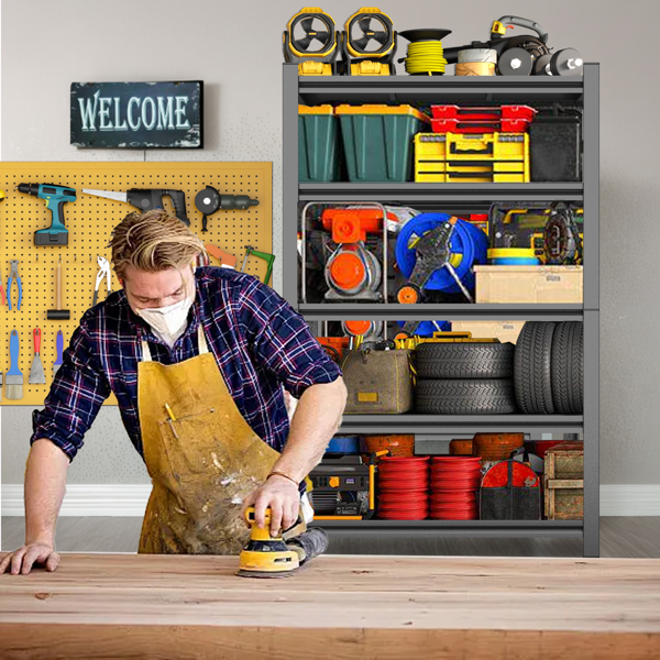 5层金属储物架，2200磅可调节金属搁板，黑色，需要组装-5