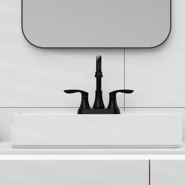 2手柄4英寸哑黑浴室水龙头，带弹出式排水管和供水软管的浴室洗手盆水龙头【周末不发货，TK/TEMU订单仅支持自提】-3