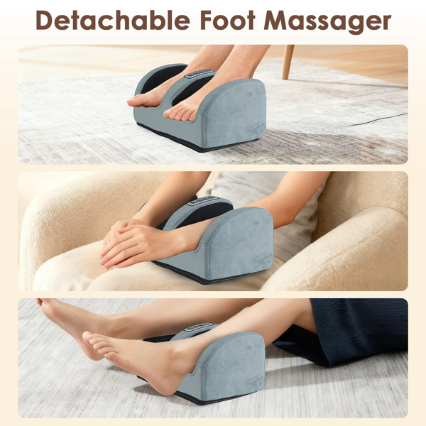 （自提可发加拿大，temu&tk下自提单）全身加热按摩垫，配备12个按摩头与9种振动模式，可拆卸指压式颈部及足部按摩器，缓解背部/腿部疼痛--法兰灰-12