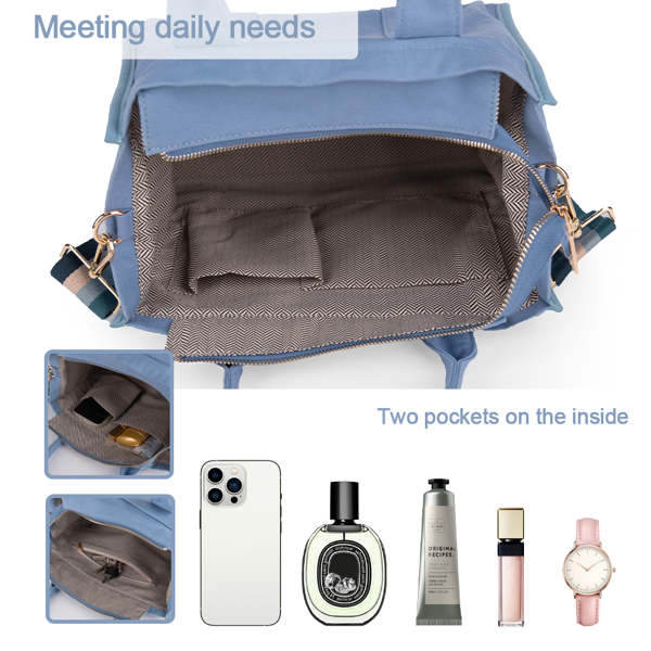 女士帆布手提包 顶部手柄手提包 女士斜挎手提包-蓝色-4