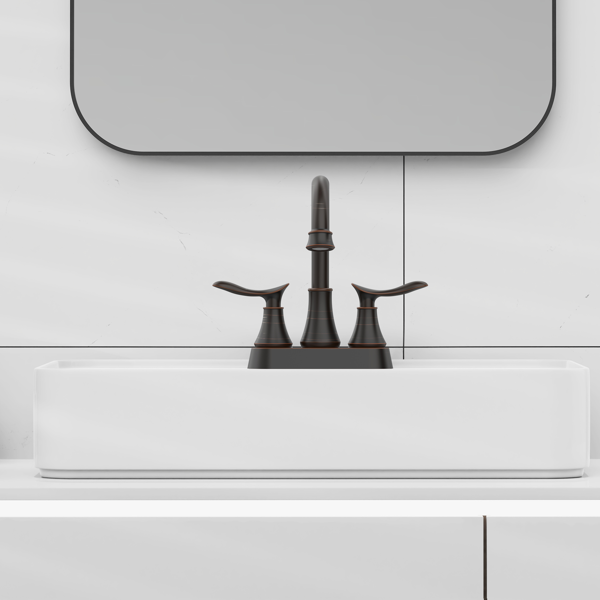 2把手4英寸油擦青铜浴室水龙头，带弹出式排水管和供水软管的浴室洗手盆水龙头【周末不发货，TK/TEMU订单仅支持自提】-2