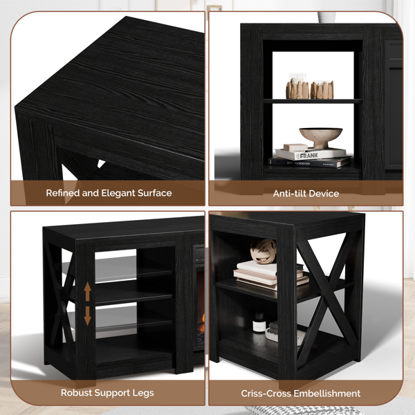 58寸黑色双面交叉壁炉柜 149*40*60cm 18寸壁炉芯-3