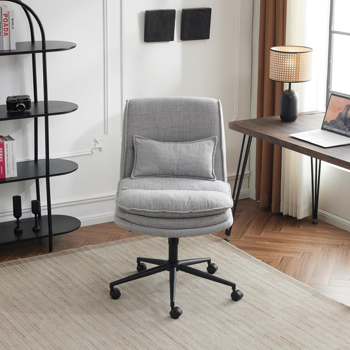 椅子 盘腿椅 棉麻 带轮子 灰色