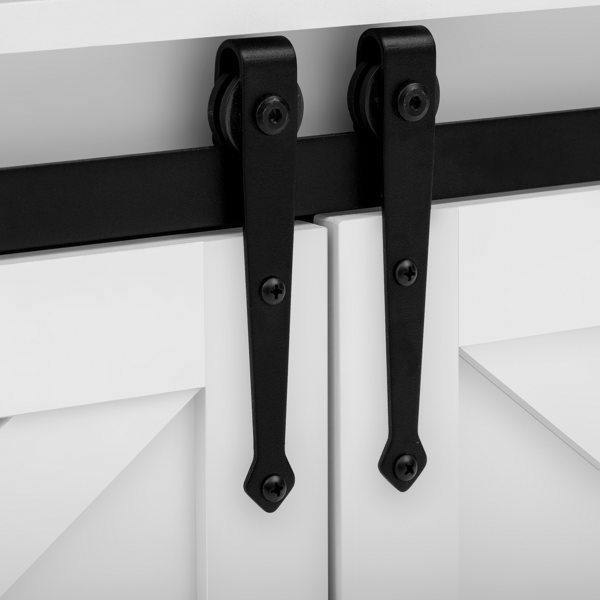 U型59.3英寸餐边柜，带滑动谷仓门和网格面板，农舍风格开放式储物柜，适用于客厅、走廊、阳台、厨房、办公室-16