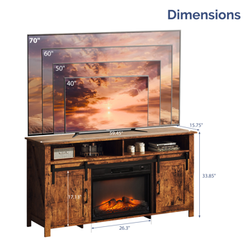 【同款编码： 08275012】58寸腐木色谷仓门滑轨壁炉柜 151*39*75cm 23寸壁炉芯