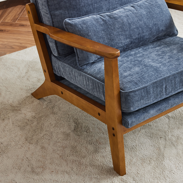 橡木扶手 单人休闲椅 橡木 软包 雪尼尔 深海蓝色 室内休闲椅-10