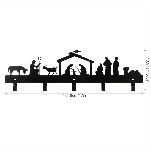 CIFbuy™ 铁艺圣诞耶稣诞生挂钩装饰，宗教风墙面挂饰，基督教主题入户收纳软装（在 TikTok、temu 下可自提）-2