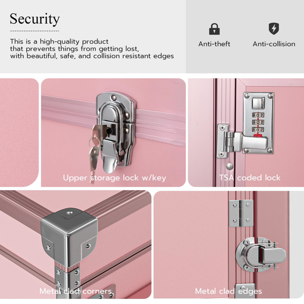 便携式美甲桌，带轮折叠美甲推车，美甲教学化妆箱，双层桌面化妆品推车箱，粉色款-5