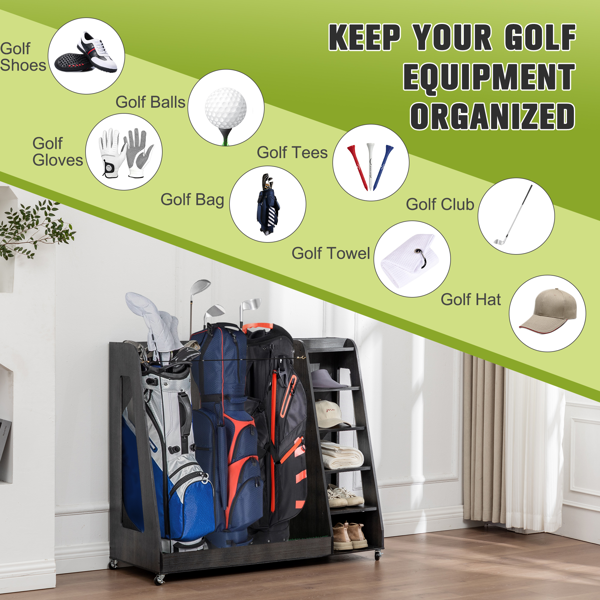 木质高尔夫球包存储架，灰色-5