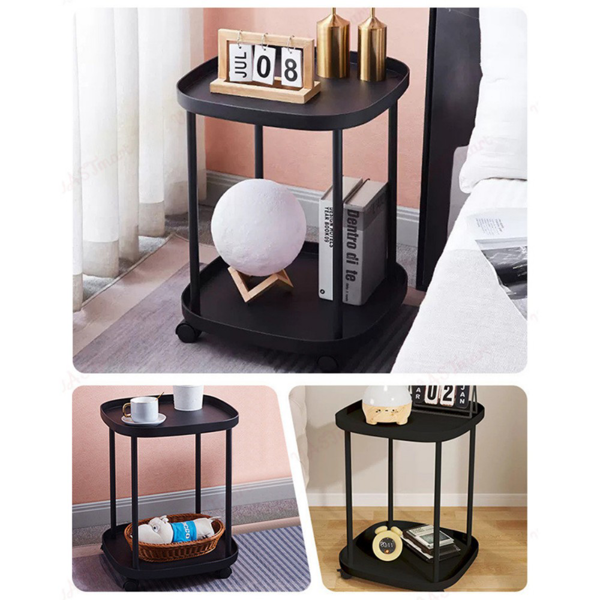 推车置物架 二层 黑 移动小边几 4塑料轮带刹车-12