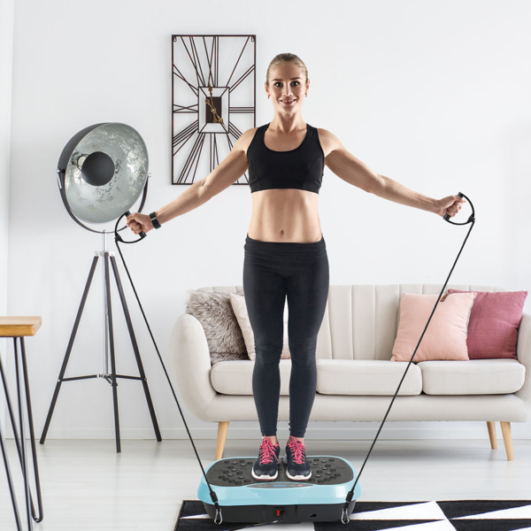 （自提可发加拿大，temu&tk下自提单）带阻力带的振动健身器 遥控全身振动平台 健身器材 家用健身器材 用于减肥 燃烧脂肪--蓝色-2