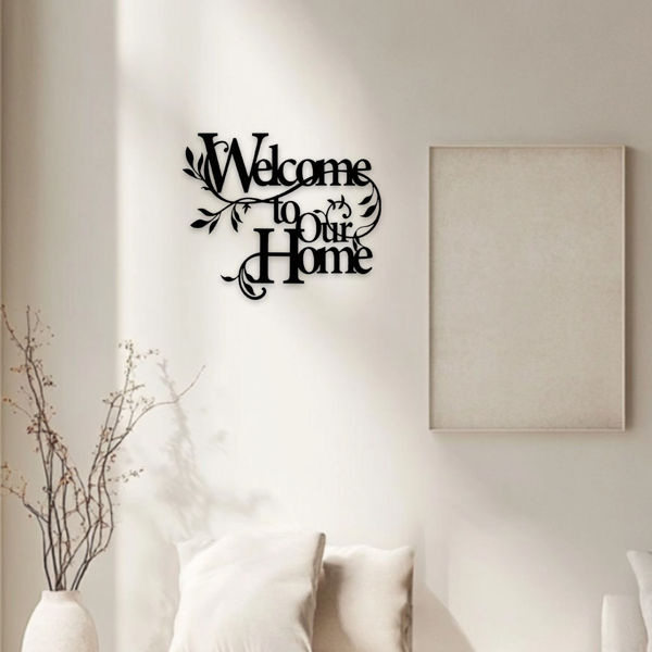 CIFbuy™ 铁艺 “Welcome to Our Home” 花艺装饰画，温馨风墙面挂饰，入户玄关软装（在 TikTok、temu 下可自提）-4