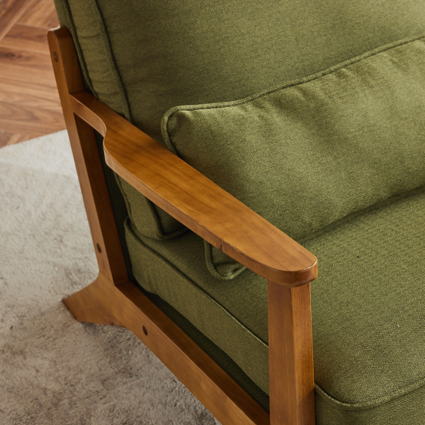 橡木扶手 单人休闲椅 橡木 软包 棉麻 墨绿色 室内休闲椅-10