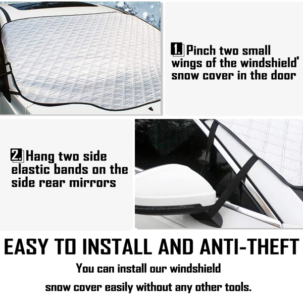 汽车挡风玻璃防雪防冰罩，三重防护层设计，磁吸式边缘防雪罩，有效抵御冰雪、雨水与阳光，适用于大多数标准轿车及SUV车型。-3