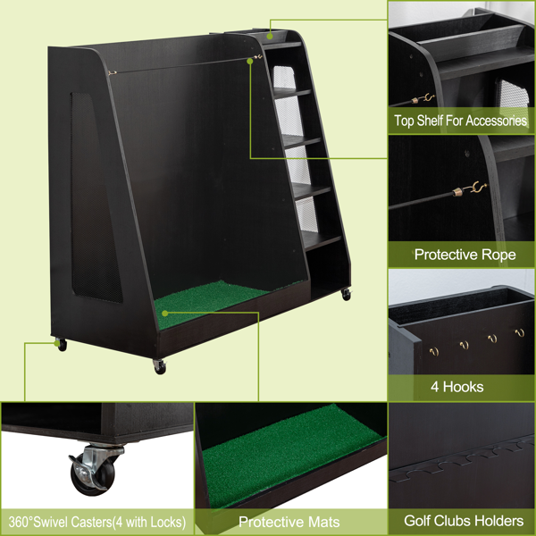 木质高尔夫球包存储架，黑色-3