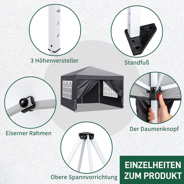 户外帐篷 折叠凉棚 3*3m 深灰色-6