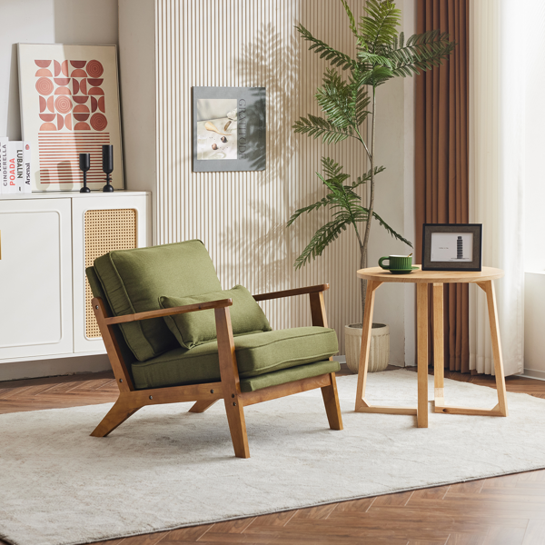 橡木扶手 单人休闲椅 橡木 软包 棉麻 墨绿色 室内休闲椅-17