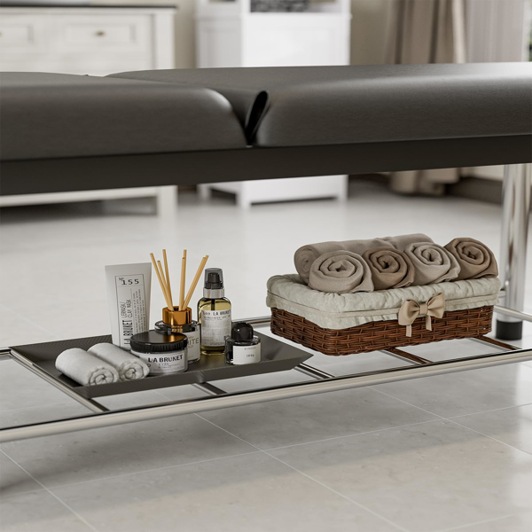 专业固定式按摩床，550磅重型宽幅治疗检查床，靠背可调，可拆卸头枕，底部储物架及毛巾挂钩，黑色-3