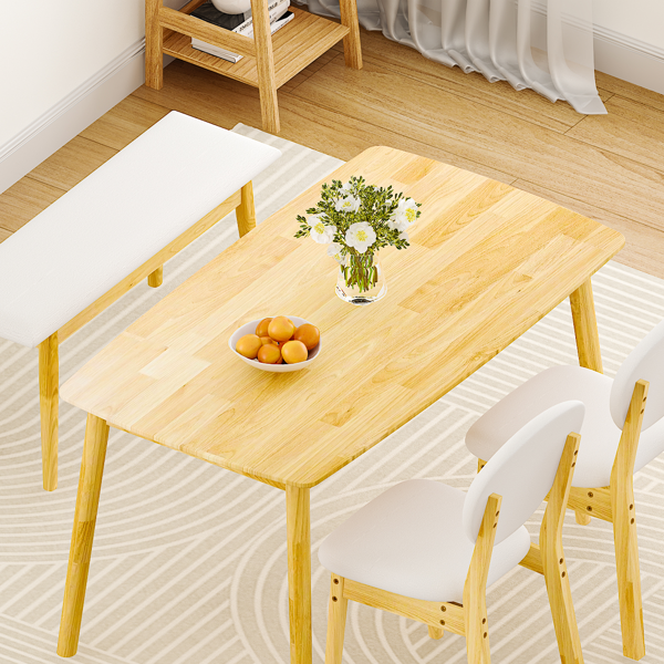 1桌2椅1凳 拆装 橡胶木+软包 原木色 餐桌椅套装 米色坐垫 长方形-14