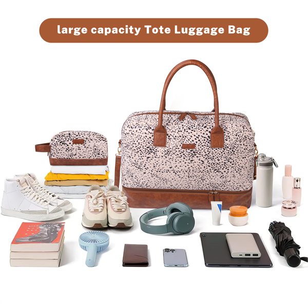 帆布周末旅行袋，过夜旅行登机行李袋，含鞋袋及洗漱包-3