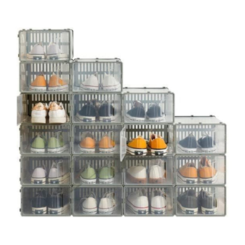 鞋盒 D款 小号 6个装 深空灰 ABS透明塑料 （厚斜纹片）