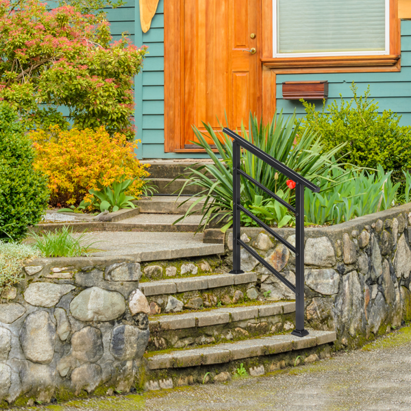 【同款编码：66442124  66442124】哑光黑色 1-3阶 可调节  直扶手 庭院楼梯扶手-7