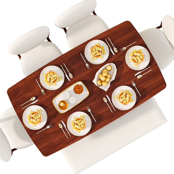 1桌4椅1凳 拆装 橡胶木+软包 深胡桃色 餐桌椅套装 米色坐垫 长方形-7