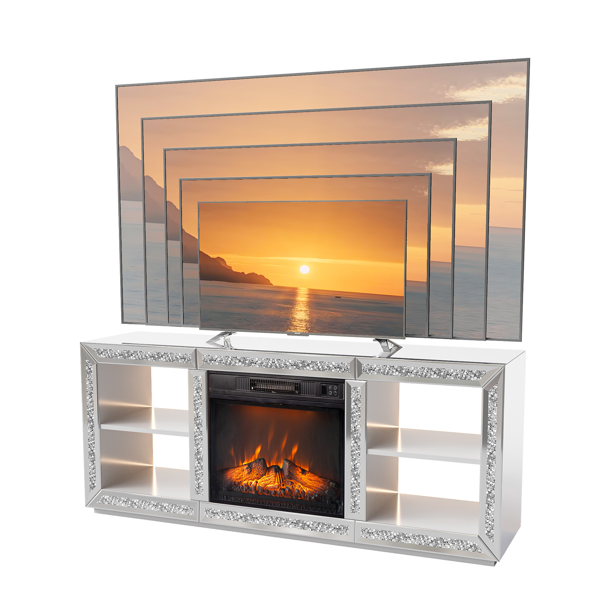 银色 镜面 143*35*62 中纤板 层架不带抽壁炉电视柜  & 18in壁炉芯-2