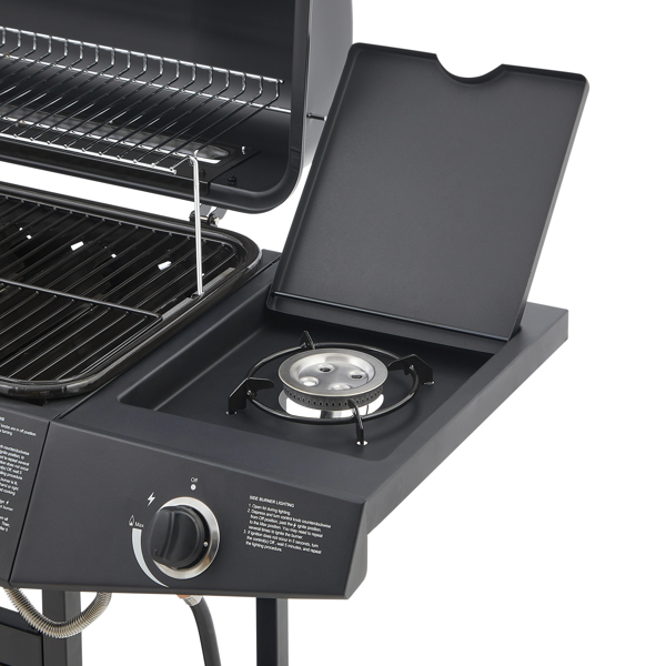 六燃烧器丙烷燃气烧烤炉，带侧炉，总功率59000 BTU，不锈钢材质，配有搪瓷涂层烤架和侧边置物台，适用于户外烹饪、厨房和庭院后院。-4