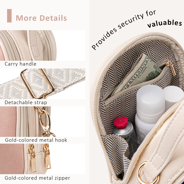 女士小号斜挎包，配手柄与可调节肩带-粉色-3